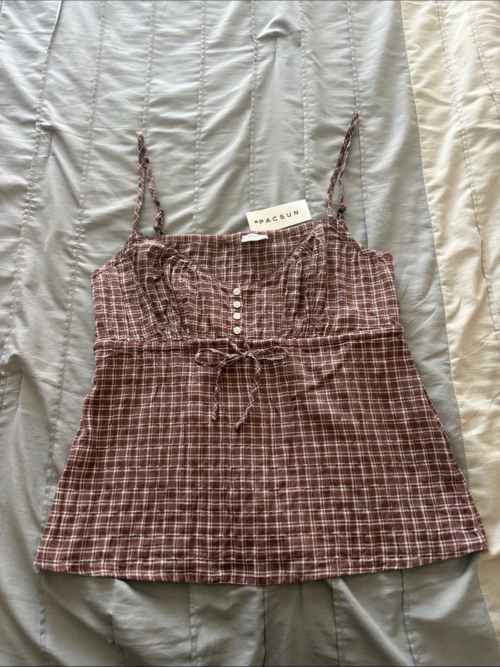 John Galt PacSun Brown Gingham Spaghetti-Strap Top